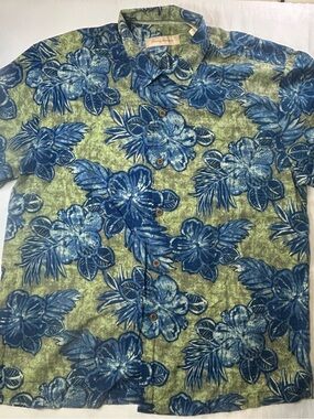 Tommy Bahama Men’s XL 100% Silk Hawaiian Camp Shirt Blue Floral